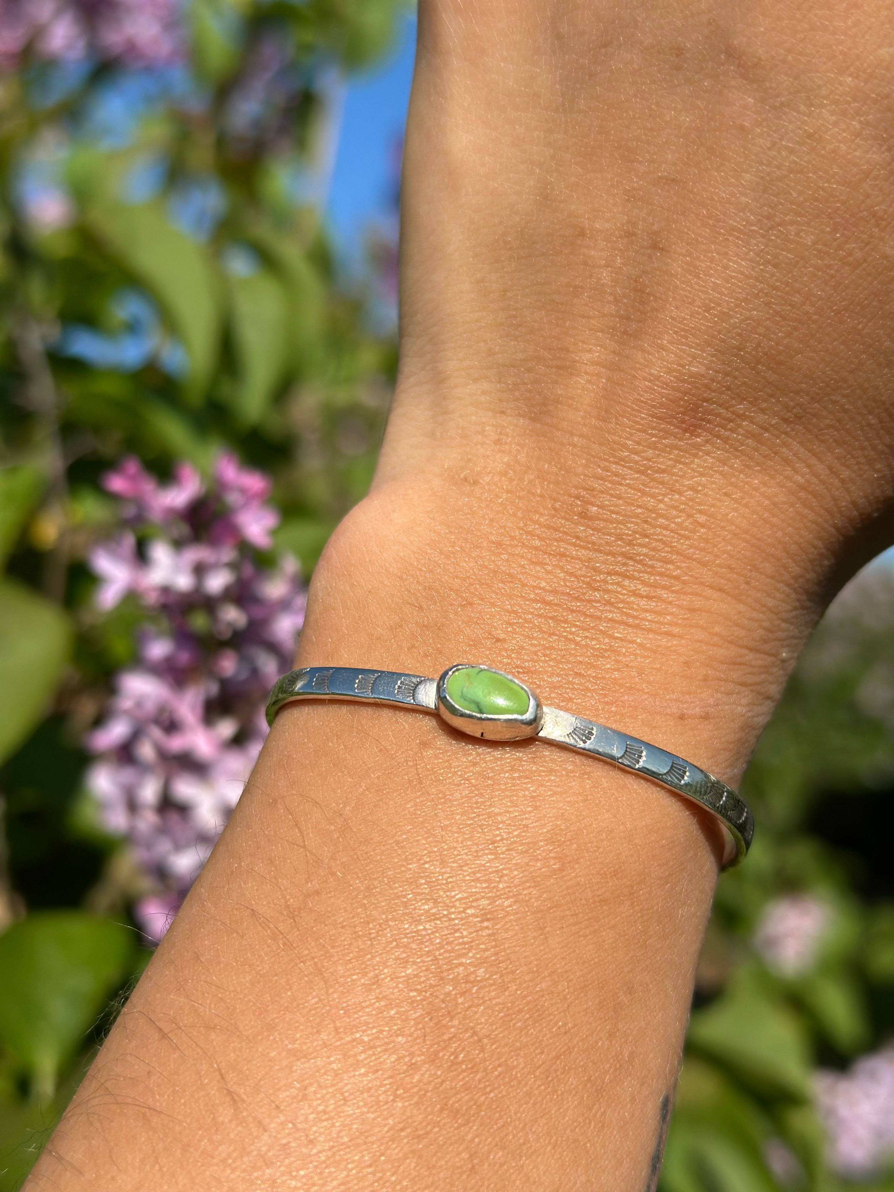 Hand stamped Turquoise cuff